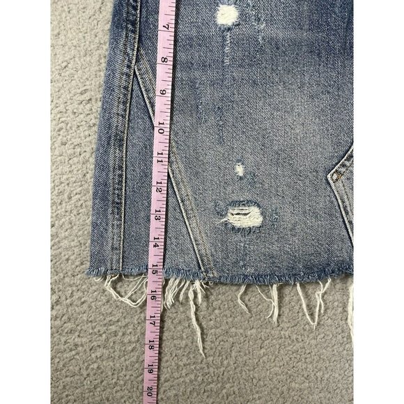 Free People High Rise Button Fly Denim Distressed Mini Jean Skirt Size 29 - Picture 8 of 10